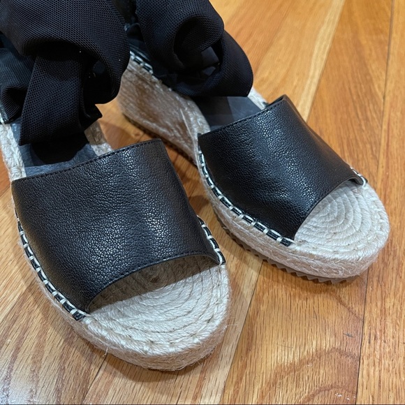 Eileen Fisher Women's 7.5 Black Wiley Leather Espadrille Wedge Sandals WORN ONCE - Picture 12 of 14